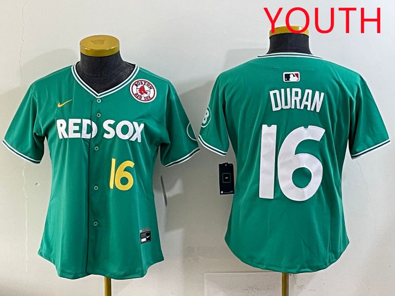Youth 2025 Boston Red Sox #16 Duran Dark Green Joint Name Nike MLB Jersey style 6->youth mlb jersey->Youth Jersey